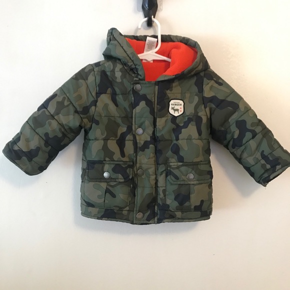 Little Me Puffer Jacket Camo 18 M Green Orange - Picture 3 of 16